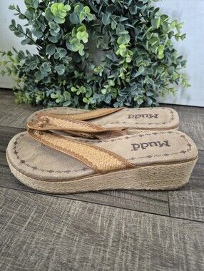 Vintage Mudd Cara Y2K 90s Woven Raffia Platform Flip Flop Sandals Womens Size 9